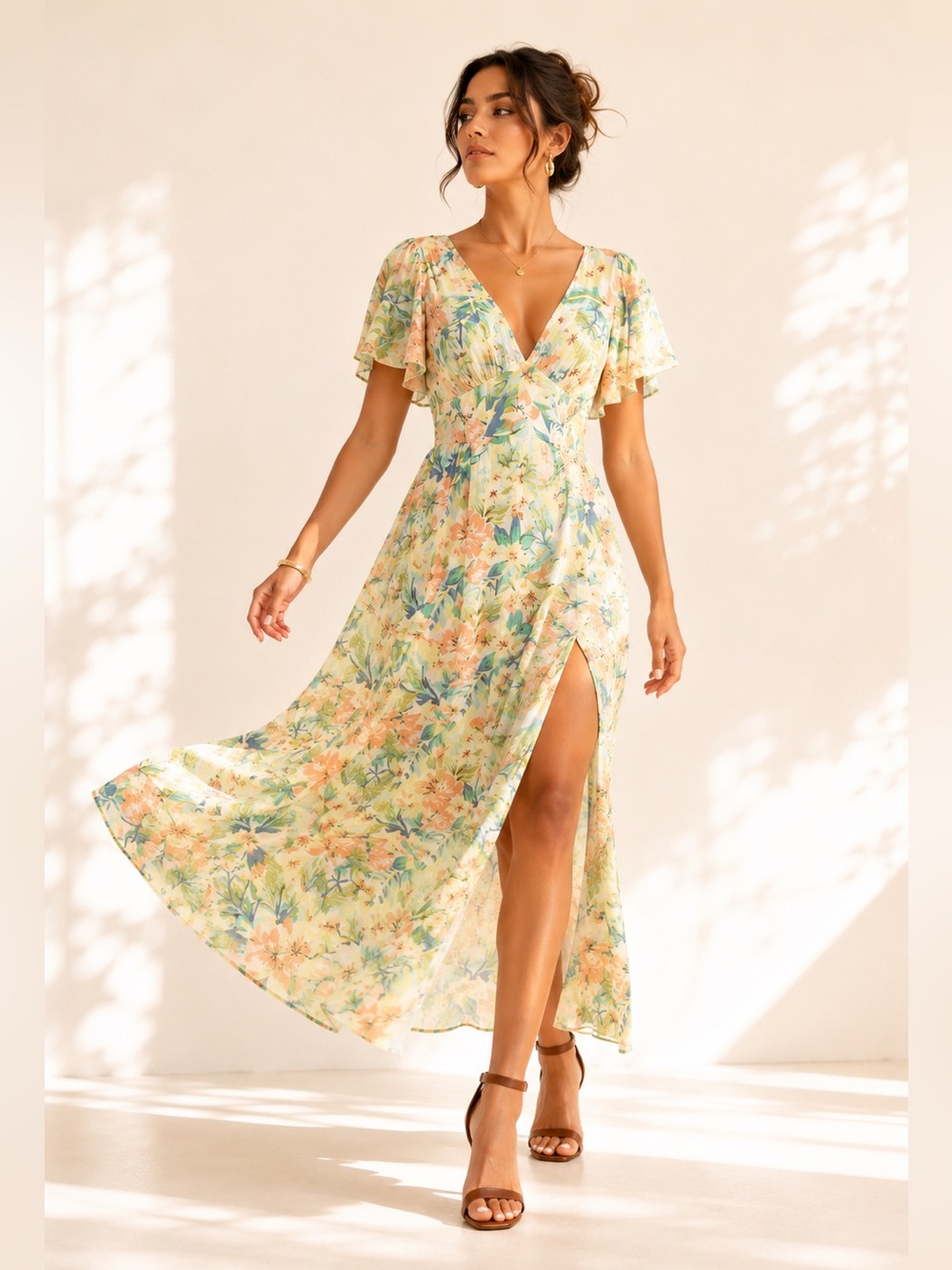 Billabong Genuine Y2K Cotton Maxi Dress High Slit Boho Surf Floral Size L